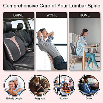  Lumbar Support Pillow For Office Chair Back Cushion - Improve Posture While Sitting For Back Pain Relief - Memory Foam Cushion Design For Computer, Desk, Car, Gaming, Couch, Recliner With Mesh Cover