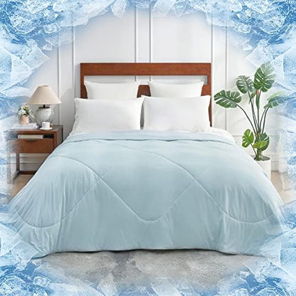  Dual-Sided Cooling Comforter Twin Size, Washable Lightweight Cooling Blanket Q-Max 0.4 Breathable Silk Smooth Grey Summer Comforter For Hot Sleepers And Night Sweats
