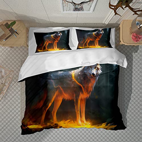  GRANKER 3 Piece Bed Set White Wolf In The Light For All Season, Men/Women Bedroom Hotel Dormitory Guest Room53x79in/135cmX200cm