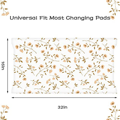  Changing Pad Cover, 2 Pack Changing Table Cover For Baby Boys Girls, Jersey Knit Soft Diaper Changing Pad Cover, Changing Table Sheets, Retro Brown Flower