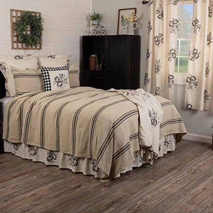  Mill House Stripe Black Queen Coverlet Bedspread, 94" L X 94" W, Oversized Woven Blanket, Farmhouse Primitive Grain Sack Stripe Bedding, Beige & Black