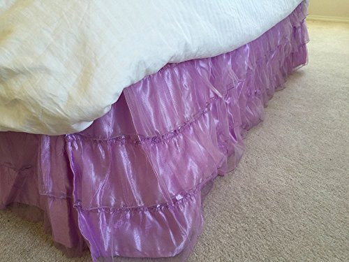  Royalty 3 Layer Organza & Satin Easy Fit Bed Dressing Waterfall Bed Skirt Dust Ruffle, Bed Skirt (Twin-Full, Lavender)