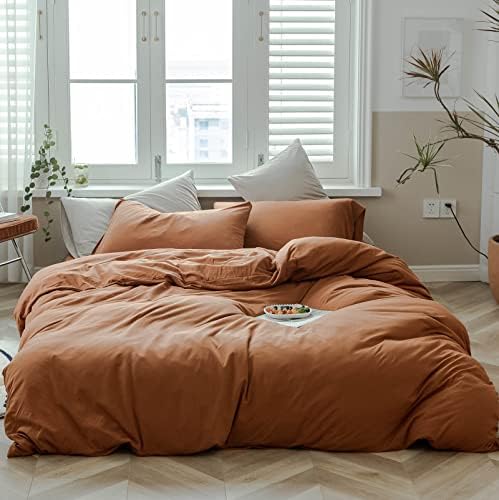  DONEUS Brick Red Duvet Cover Queen Size, 100% Jersey Knit Duvet Cover Set Solid Red Bedding Set Luxury Soft Comforter Cover 3 Pieces With Zipper Closure, 1 Duvet Cover 90x90 Inches And 2 Pillow Cases