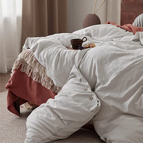  Bedsure Linen Duvet Cover Queen - Linen Cotton Blend Duvet Cover Set, Linen Color, 3 Pieces, 1 Duvet Cover 90x90 Inches And 2 Pillowcases, Comforter Sold Separately