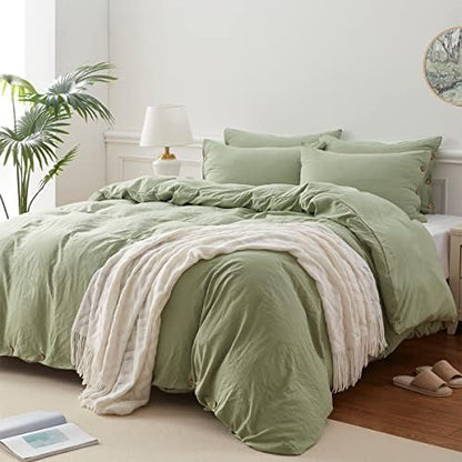  Queen Size Duvet Cover Set With Buttons Closure Olive Green, 3 Pieces Solid Color Ultra Soft Skin-Friendly Comforter Cover Set (1 Duvet Cover +2 Pillowcases)