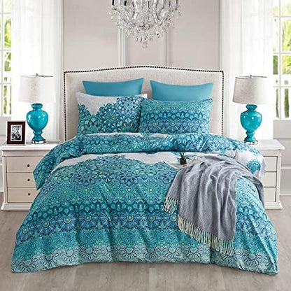  OyoLady Duvet Cover Set Queen Size, 3 Pieces Lightweight Soft Microfiber Bedding Comforter Cover For All Seasons (Queen, 90x90 Inches, Leaf)