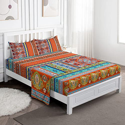  Jekeno Full Size Bohemian Bedding Sheet Set, Boho Sheet Set 3 Piece Colorful Tribal Striped Bed Sheets Set + Deep Pocket Fitted Sheets + Flat Sheet + Pillow Case