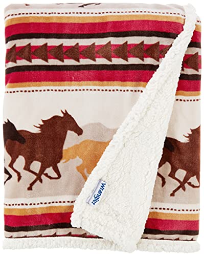  NC Wrangler Running Horse Country Sherpa Fleece Throw Blanket, Brown, One Size