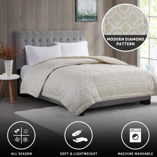  Madison Park Windom Down Alternative Blanket, Premium 3M Scotchgard Moisture Wicking Treatment, Lightweight And Soft Bed Cover For Summer, Diamond Cream Full/Queen