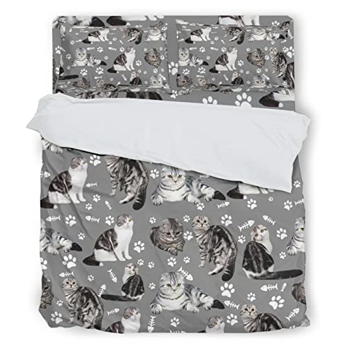  Thicken Four Piece Bed Set Scottish Fold Cat Microfiber Thicken Bed Sheet Set Four Piece Flat Sheet Wrinkle 4 Piece Bed Linens Soft Including 1 Bed Sheet 1 Duvet Cover And 2 Multicolor King