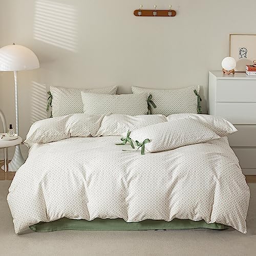  OTOB Green Jersey Duvet Cover Twin Comforter Cover Solid Aesthetic Bedding Set With 2 Pillowcases, 3pcs Jersey Knit Cotton Duvet Cover Set(Green,Twin)