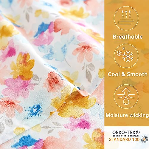  JUMEE 4PC Twin Sheet Set, Soft Microfiber Floral Bed Sheets, Printed Yellow Flower Bedding Set With 16" Deep Pocket, Breathable & Cool, Wrinkle and Fade Resistant, Yellow Floral