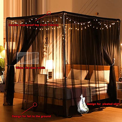  SCMTY Elegant Luxury 4 Corner Post Mosquito Net With Dustproof Top Cover For Adult Teen Girls Toddlers Girls Crib Bed Bedroom Decoration; Bed Canopy For Twin/Full/Queen/King Size Bed (Black, Queen)