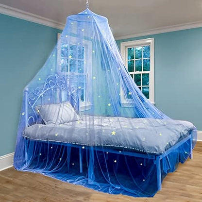  D Canopy For Girls With Glowing Stars - Princess Pink Baby Canopy For Bed, Netting Room Decor, Ceiling Tent, Canopy For Crib | Single, Twin, Full, Queen Size Kids Bed Curtains, Fire Retardant Fabric