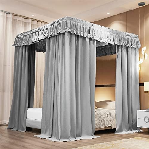  VETHIN Elastic Roof Style Four Corner Post Princess Bed Canopy Curtains Cozy Breathable Tent Canopy Mosquito Net For Girls & Adults Bedroom Decoration(Black, 47-53" W*78" L*82"*H/(Twin-Full))