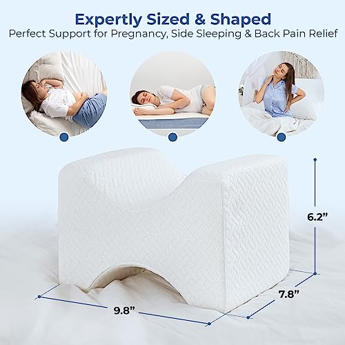  Knee Pillow For Side Sleepers - 100% Memory Foam Wedge Contour - Leg Pillows For Sleeping - Spacer Cushion For Spine Alignment, Back Pain, Pregnancy Support - Sciatica, Hip, Joint, Surgery Pain Relief