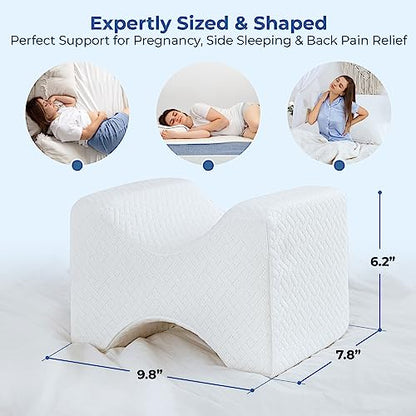  Knee Pillow For Side Sleepers - 100% Memory Foam Wedge Contour - Leg Pillows For Sleeping - Spacer Cushion For Spine Alignment, Back Pain, Pregnancy Support - Sciatica, Hip, Joint, Surgery Pain Relief
