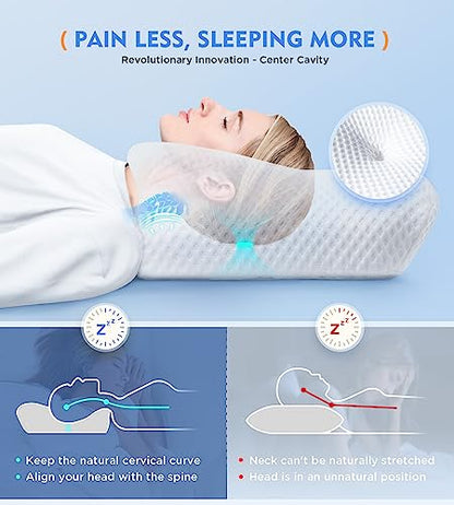  Osteo Cervical Pillow For Neck Pain Relief, Hollow Design Odorless Memory Foam Pillows With Cooling Case, Adjustable Orthopedic Bed Pillow For Sleeping, Contour Support For Side Back Stomach Sleepers