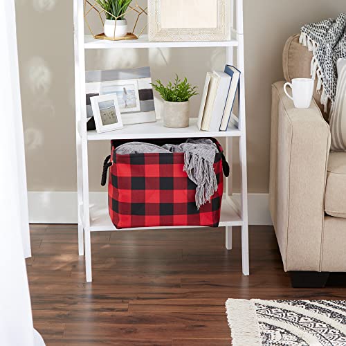  Buffalo Check Storage Collection Collapsible Bin With Handles, Medium Rectangle, 16x10x12, Red & Black