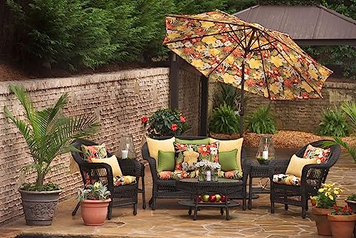  Pillow Perfect Tropic Floral Outdoor Throw Accent Pillow, Plush Fill, Weather, And Fade Resistant, Medium Square - 16.5" X 16.5", Black/Green Clemens, 2 Count
