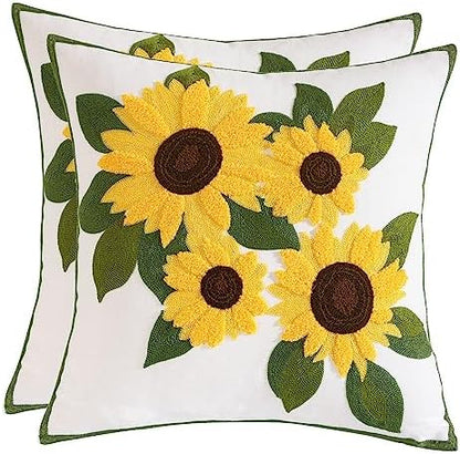  Tosleo Farmhouse Pink Tulip Embroidered Decorative Throw Pillow Covers 18x18 Set Of 2 Flowers Tufted Pillow Cushion Cases Square Floral Cotton Pillowcases For Wedding Sofa Couch Bedroom Living Room