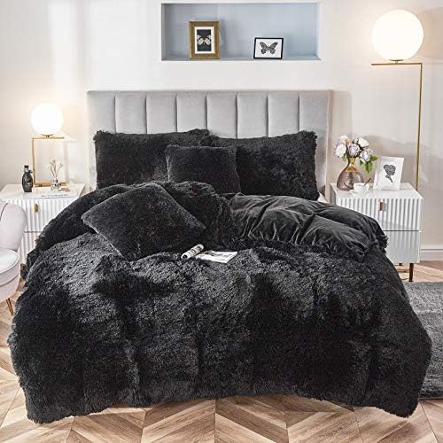  Faux Fur Velvet Fluffy Bedding Duvet Cover Set Down Comforter Quilt Cover With Pillow Shams, Ultra Soft Warm And Durable (Twin, Pink)