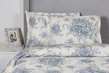 Mélange Home Melange Home, Light Blue Toile 400 Thread Count Cotton, Full/Queen Duvet Set