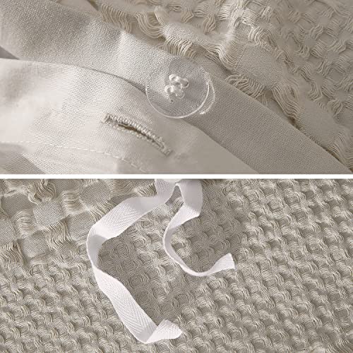  Waffle Weave Duvet Cover Set 100% Cotton Duvet Cover Queen Textured Khaki Duvet Cover Cozy Soft Breathable Queen Duvet Cover Skin-Friendly Luxury Comforter Cover Bedding Set All Season 90"x90"