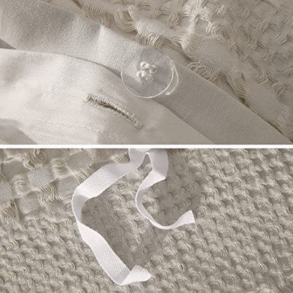  Waffle Weave Duvet Cover Set 100% Cotton Duvet Cover Queen Textured Khaki Duvet Cover Cozy Soft Breathable Queen Duvet Cover Skin-Friendly Luxury Comforter Cover Bedding Set All Season 90"x90"