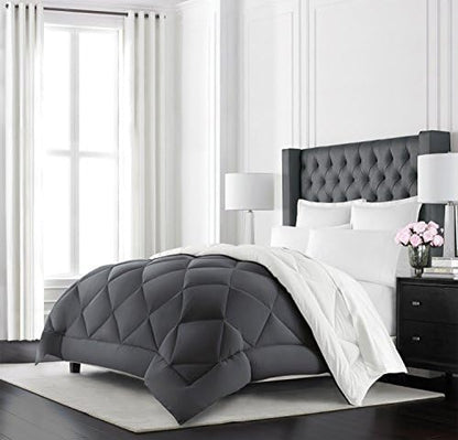  Beckham Hotel Collection Goose Down Alternative Reversible Comforter - All Season - Premium Quality Luxury Comforter - King/Cal King - Grey/Black