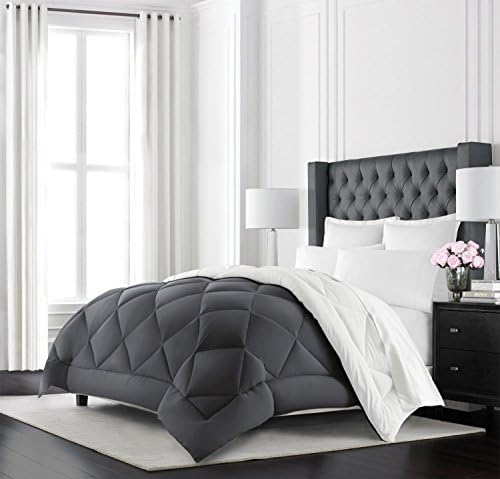 Beckham Hotel Collection Goose Down Alternative Reversible Comforter - All Season - Premium Quality Luxury Comforter - King/Cal King - Grey/Black