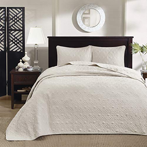  Madison Park Quebec Reversible Quilt Set Damask Design, Double Sided Stitching All Season, Lightweight Bedspread Bedding Set, Matching Sham, Cream, King(120"x118") 3 Piece