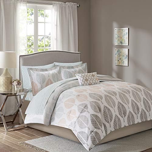  Madison Park Essentials Bed In A Bag Comforter, Vibrant Color Design All Season Down Alternative Cover With Complete Cotton Sheet Set, Cal King(104"x92"), Knowles, Circular Grey, 9 Piece