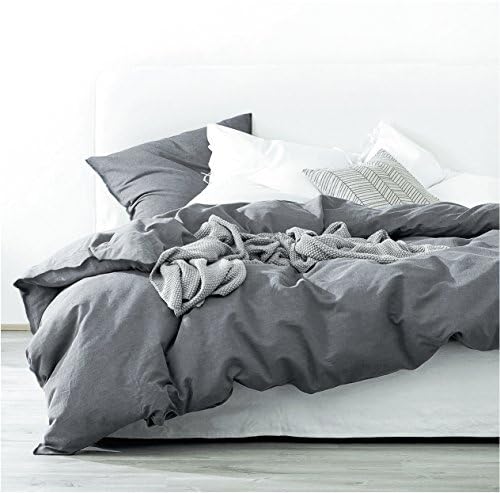  Washed Cotton Chambray Duvet Cover Solid Color Casual Modern Style Bedding Set Relaxed Soft Feel Natural Wrinkled Look (Queen, Charcoal)
