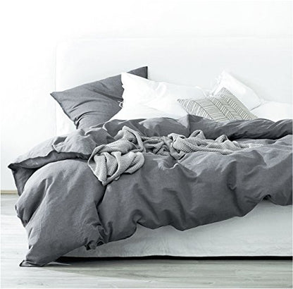  Washed Cotton Chambray Duvet Cover Solid Color Casual Modern Style Bedding Set Relaxed Soft Feel Natural Wrinkled Look (Queen, Charcoal)