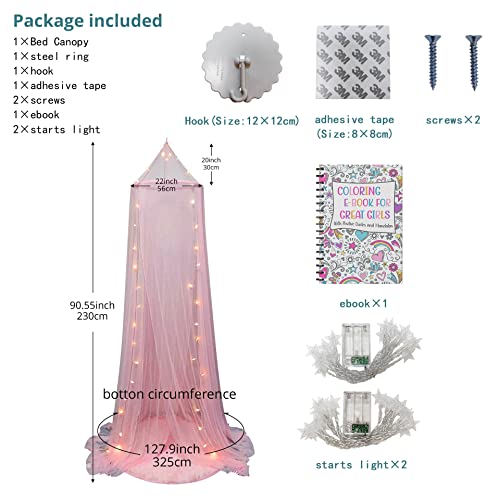  Bed Canopy With Lights - Bed Canopy For Girls, Girls Room Decor With Hanging Lights And E-Book, Pink Decor, Mosquito Net, Bed Tent, Play Tent, Bed Room Decoration Ideas, Princess Bed