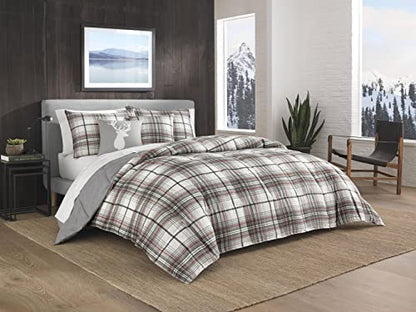 Eddie Bauer - King Duvet Cover Set, Cotton Reversible Bedding With Matching Shams, Plaid Home Decor For All Seasons (Alder Charcoal/Red, King)