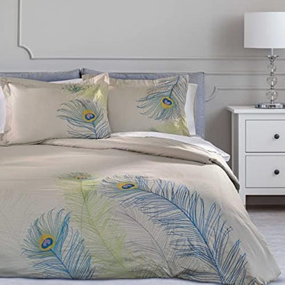 Superior 100% Cotton, 3-Piece King/California King, Single Ply, Soft, Embroidered Peacock Duvet Cover Set, Silver