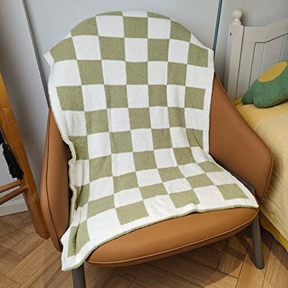  Throw Blankets Checkerboard Checkered Chessboard Warmer Comfort Reversible Microfiber Soft Cozy For Kids Baby Children(sage Green, 30''x40'')