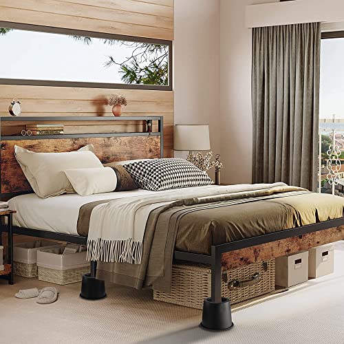  Lufia Bed Risers 4 Inch Heavy Duty, Bed Furniture Risers With Non-Slip Pad Ideal For Bed, Sofa, Table, Chair Or Desk, Set Of 4 (Black)