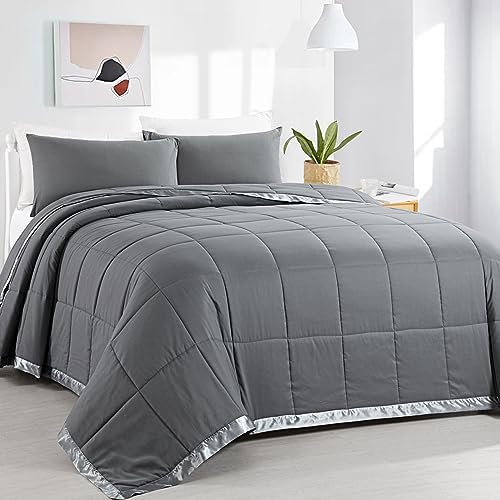  HOMBYS Down Alternative Blanket Queen Size 90" X 90", Lightweight Quilted Bed Blanket With 8 Corner Tabs,White Reversible Soft Microfiber Quilted Blanket For All Season