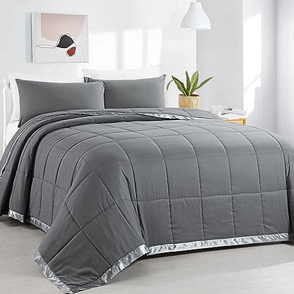  HOMBYS Down Alternative Blanket Queen Size 90" X 90", Lightweight Quilted Bed Blanket With 8 Corner Tabs,White Reversible Soft Microfiber Quilted Blanket For All Season