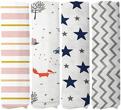  100% Muslin Swaddle Blankets,Baby Swaddling Blankets For New Born, Baby Receiving Blankets Unisex, Soft, Warm And Cosy Baby Blankets Pack Of 4, Size 47 X 47 Inches,Gift For New Mom Jungle Jam