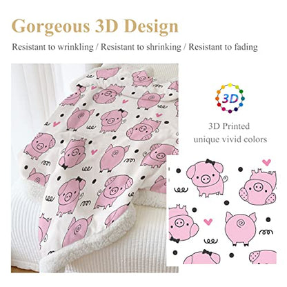  Pig Throw Blanket For Kids Girls Pink Piggy Blankets Cute Fleece Blanket Adults Women Farm Animal Sherpa Plush Blanket For Couch Bed Sofa (50"x60")