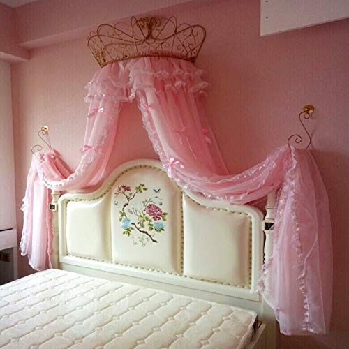  Crown Dome Mosquito Net,Europe Princess Bed Canopy Boys And Girls Games House Pink-A