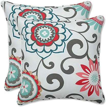  Pillow Perfect Floral Outdoor Throw Accent Pillow, Plush Fill, Weather, And Fade Resistant, Large Lumbar - 16.5" X 24.5", Blue/Tan Telfair, 2 Count