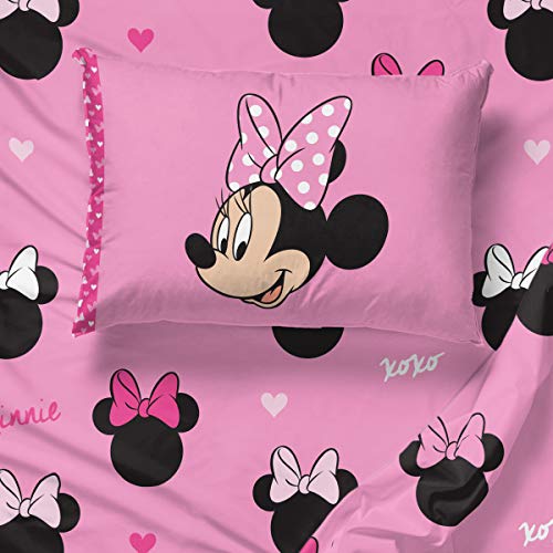  Jay Franco Disney Minnie Mouse Hearts N Love Twin Sheet Set - 3 Piece Set Super Soft And Cozy Kid’s Bedding - Fade Resistant Microfiber Sheets (Official Disney Product)