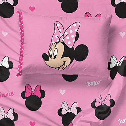  Jay Franco Disney Minnie Mouse Hearts N Love Twin Sheet Set - 3 Piece Set Super Soft And Cozy Kid’s Bedding - Fade Resistant Microfiber Sheets (Official Disney Product)