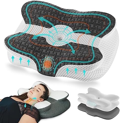  Elviros Cervical Pillow, Contour Memory Foam Pillow For Neck Pain Relief, Adjustable Orthopedic Contour Support Pillows For Sleeping, Ergonomic Bed Pillow For Side, Back, Stomach Sleepers (Dark Grey)