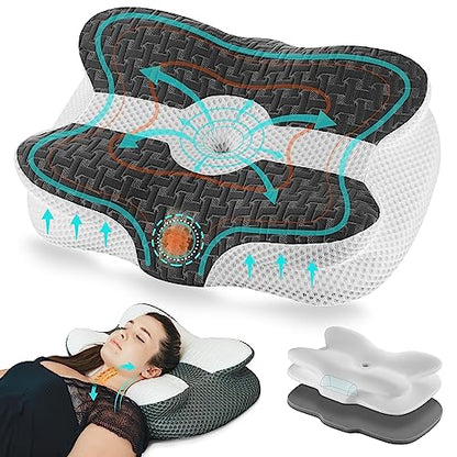  Elviros Cervical Pillow, Contour Memory Foam Pillow For Neck Pain Relief, Adjustable Orthopedic Contour Support Pillows For Sleeping, Ergonomic Bed Pillow For Side, Back, Stomach Sleepers (Dark Grey)
